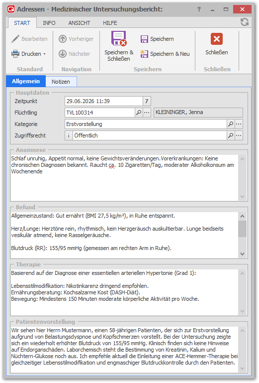 Editor Medizinischer Untersuchungsbericht