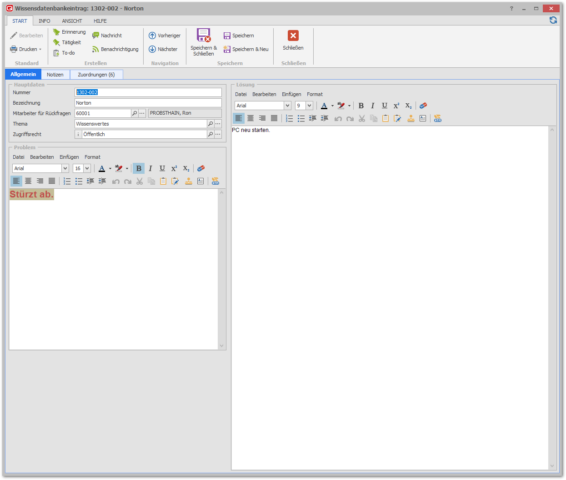 Editor Wissensdatenbankeintrag