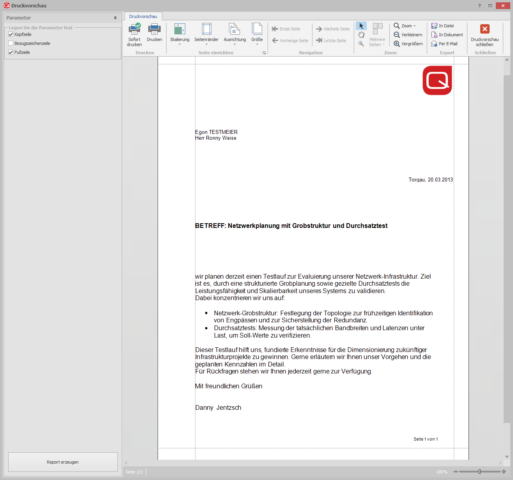 Reportansicht Anschreiben